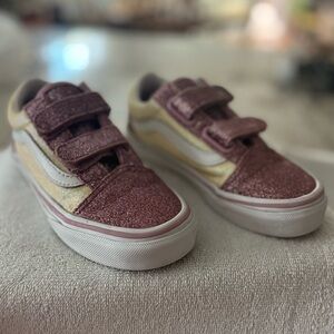 Vans Old Skool V Lo Glitter Two Tone Pink and Yellow. Size Y13